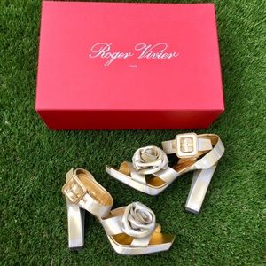 Roger Vivier Gold Rosette Heels